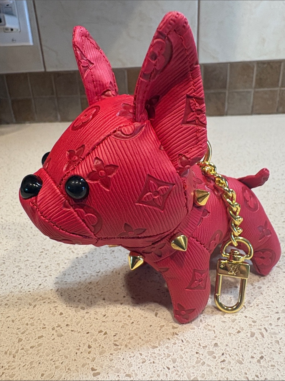Designer Style PU Leather Frenchie Red Dog Keychain or Bag Charm